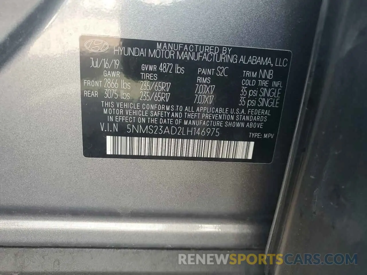 13 Photograph of a damaged car 5NMS23AD2LH146975 HYUNDAI SANTA FE 2020