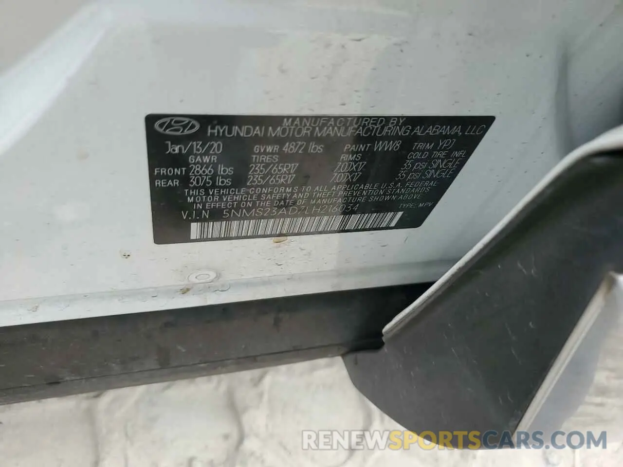 13 Photograph of a damaged car 5NMS23AD7LH216034 HYUNDAI SANTA FE 2020