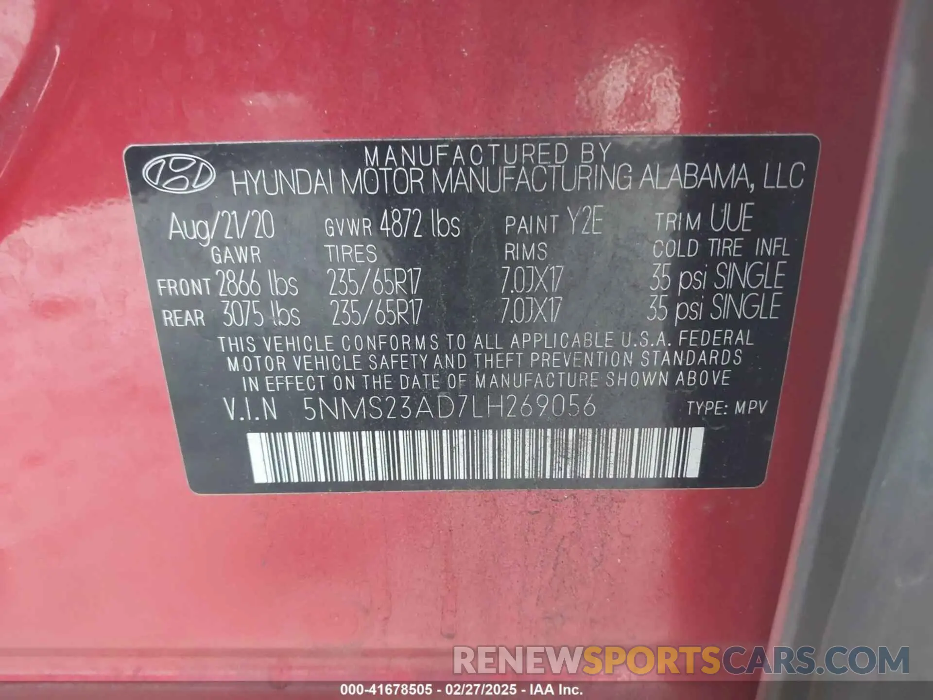 9 Фотография поврежденного автомобиля 5NMS23AD7LH269056 HYUNDAI SANTA FE 2020