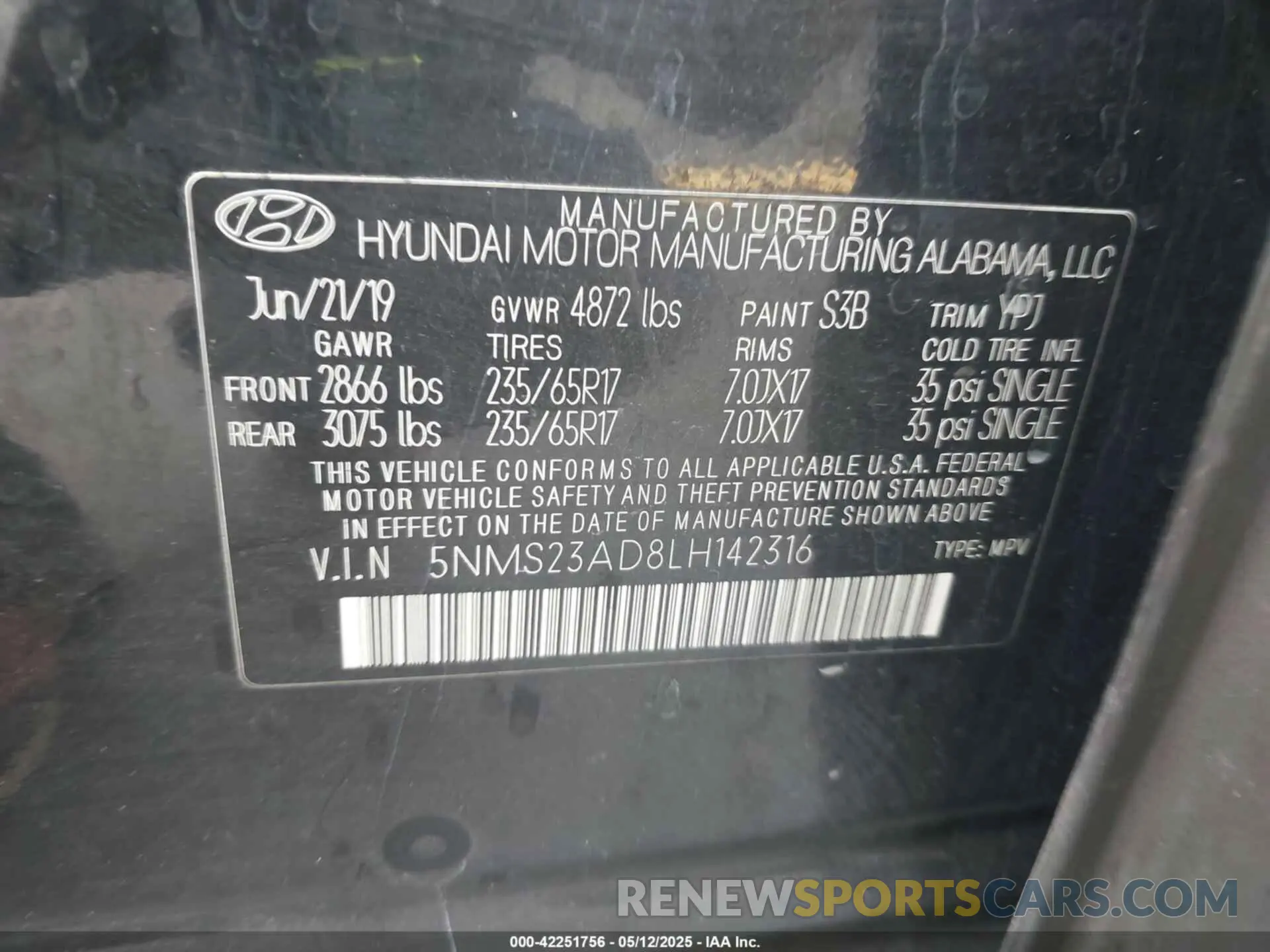 9 Фотография поврежденного автомобиля 5NMS23AD8LH142316 HYUNDAI SANTA FE 2020