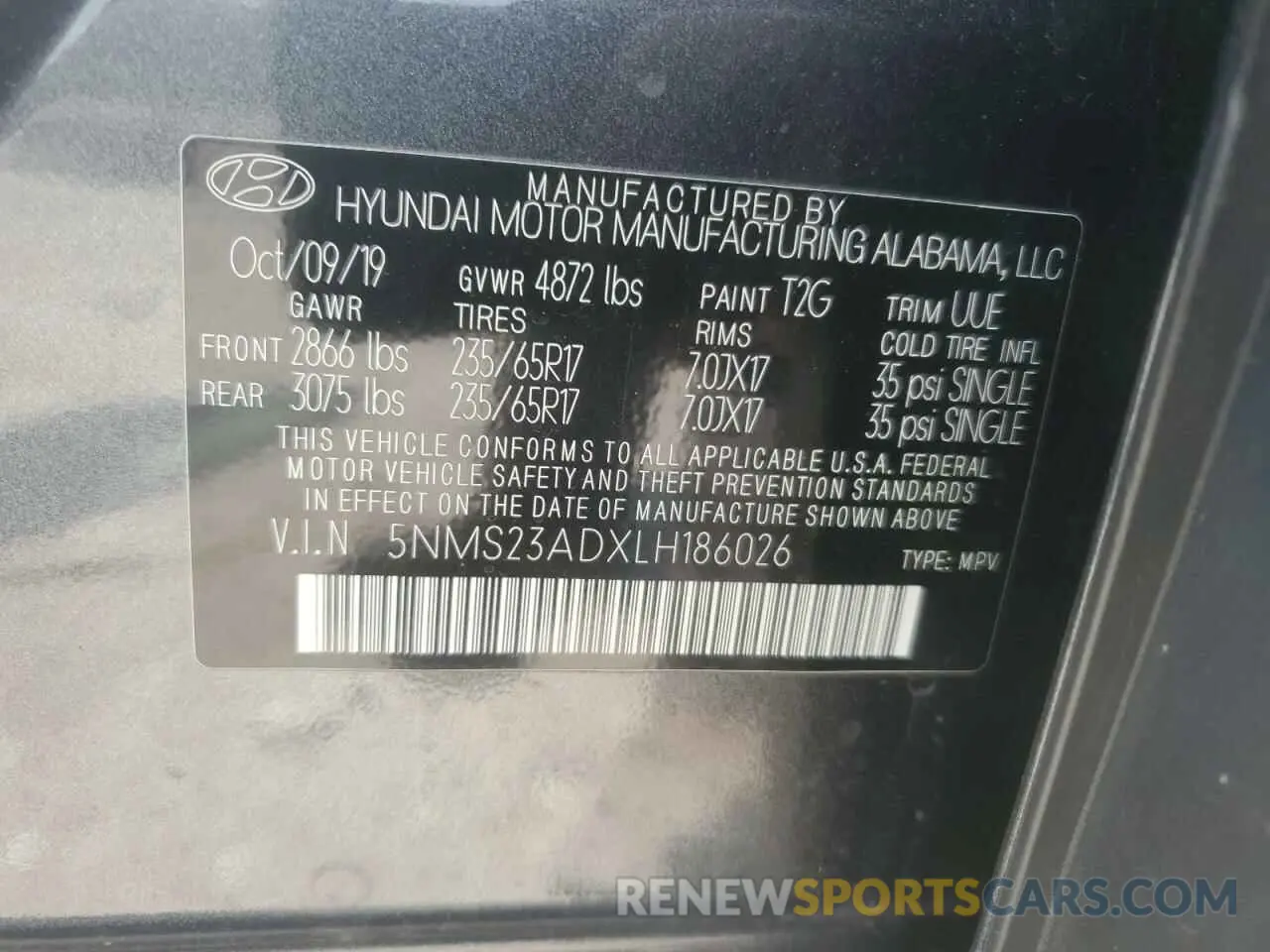 12 Photograph of a damaged car 5NMS23ADXLH186026 HYUNDAI SANTA FE 2020