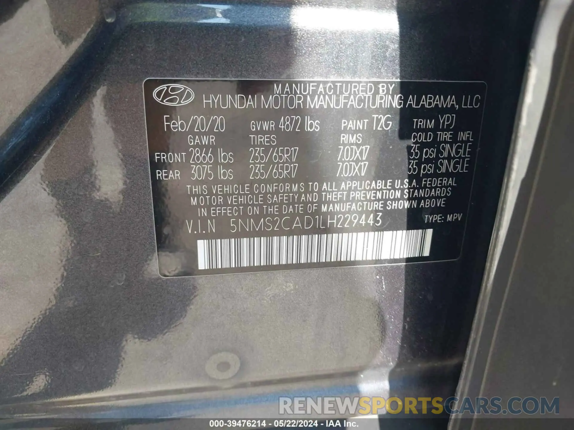 9 Фотография поврежденного автомобиля 5NMS2CAD1LH229443 HYUNDAI SANTA FE 2020