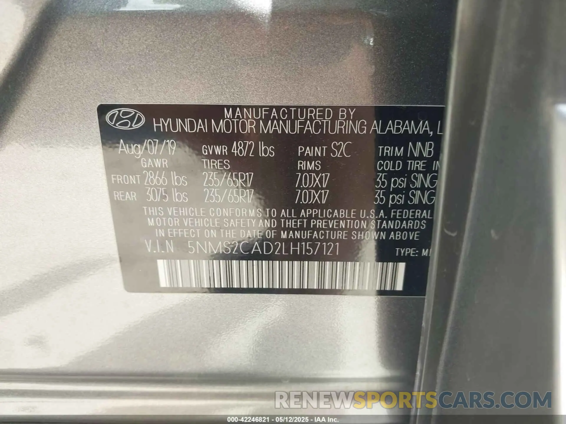 9 Photograph of a damaged car 5NMS2CAD2LH157121 HYUNDAI SANTA FE 2020