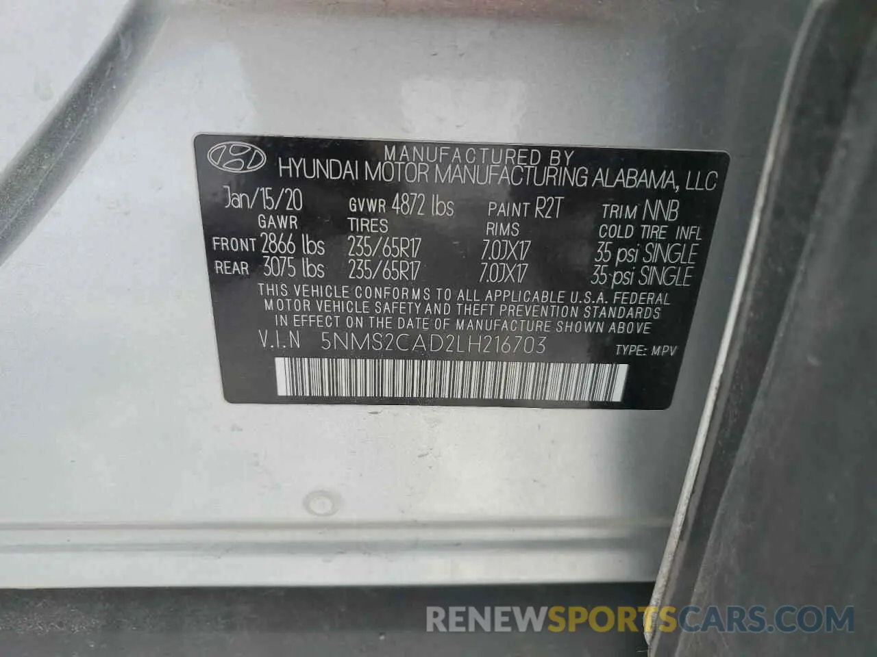 13 Photograph of a damaged car 5NMS2CAD2LH216703 HYUNDAI SANTA FE 2020