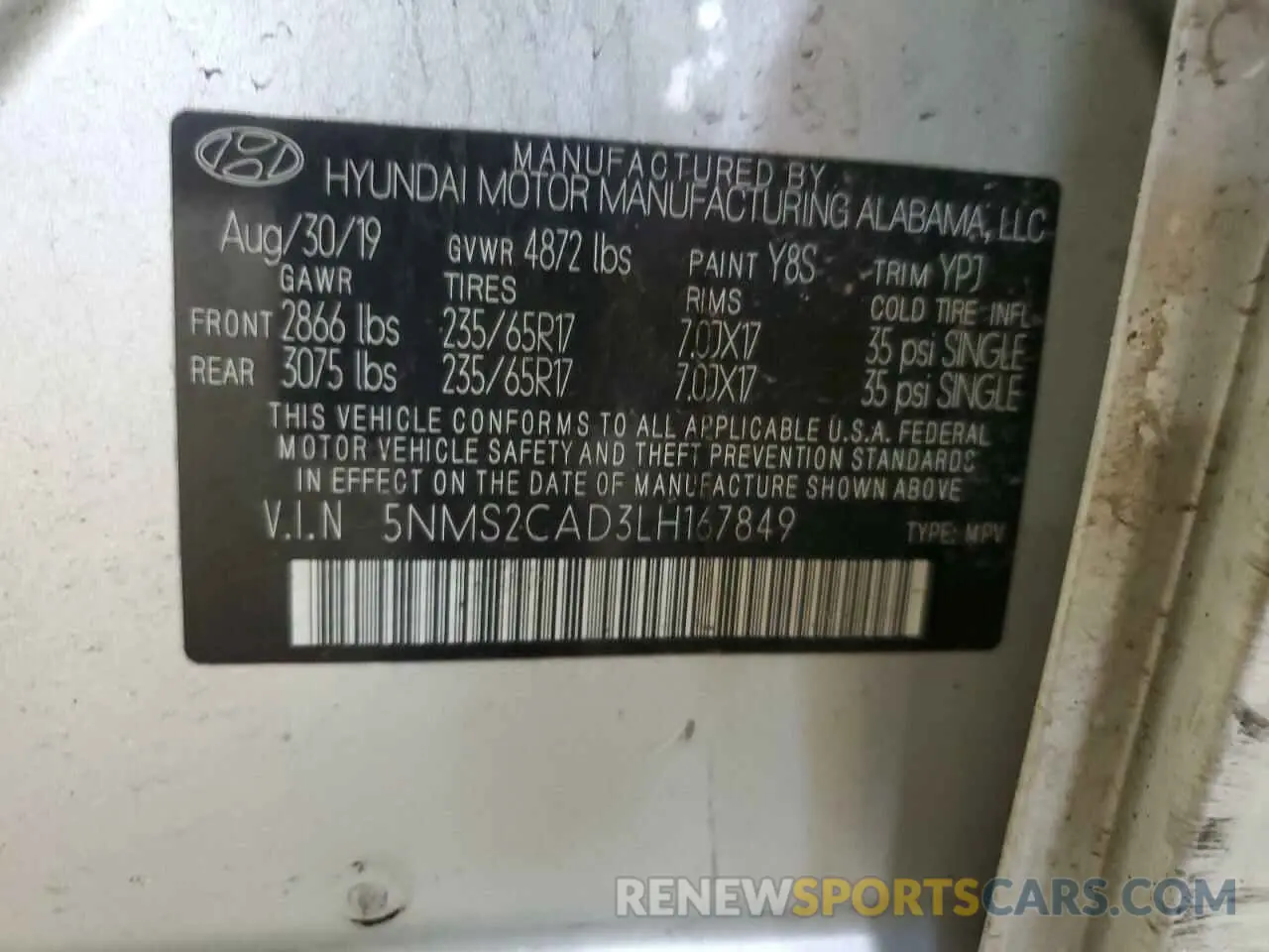 13 Photograph of a damaged car 5NMS2CAD3LH167849 HYUNDAI SANTA FE 2020