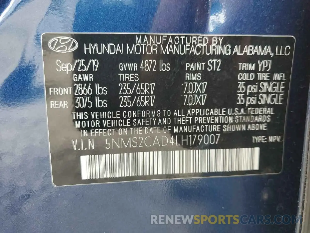 13 Фотография поврежденного автомобиля 5NMS2CAD4LH179007 HYUNDAI SANTA FE 2020