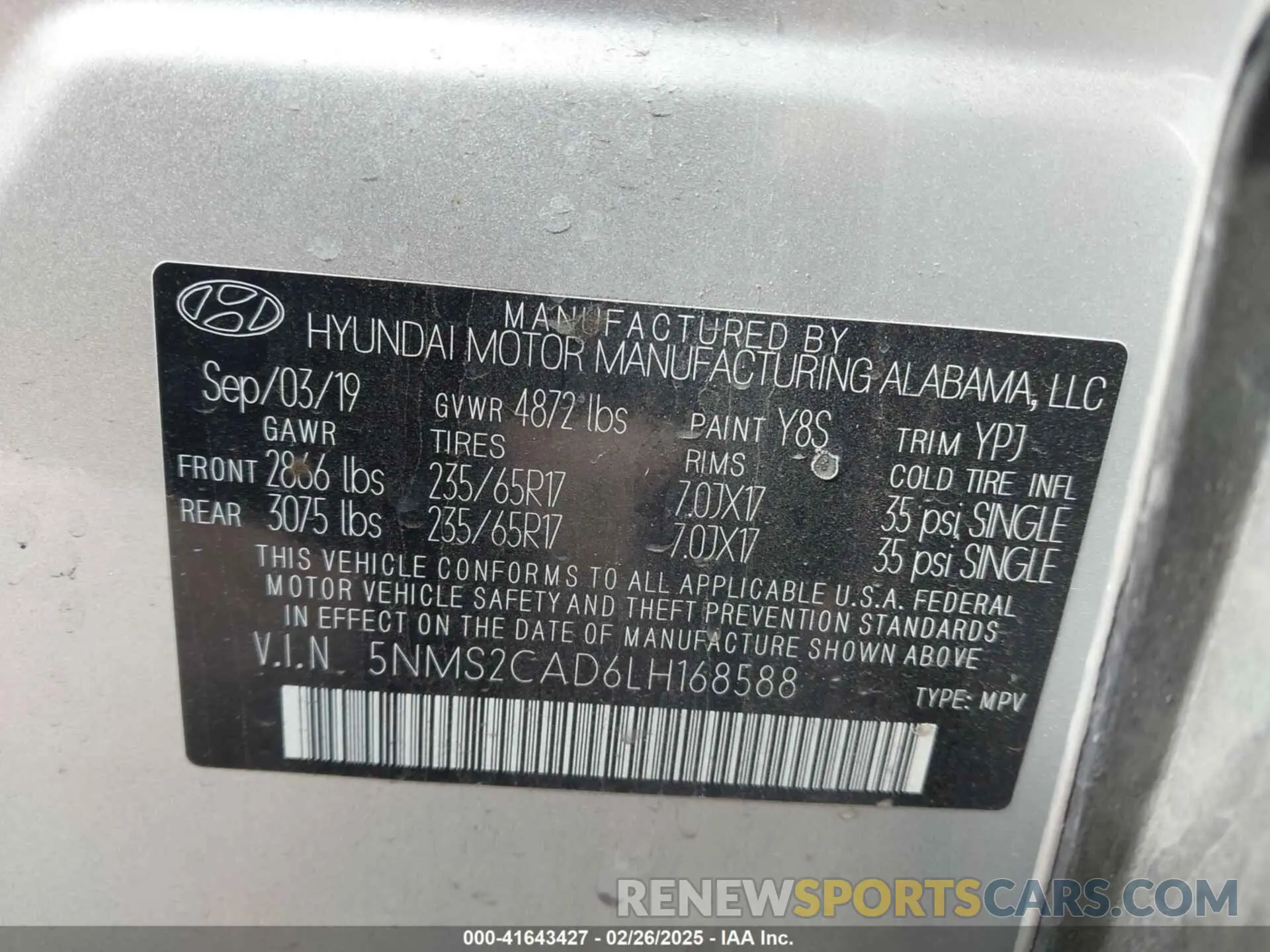 9 Photograph of a damaged car 5NMS2CAD6LH168588 HYUNDAI SANTA FE 2020