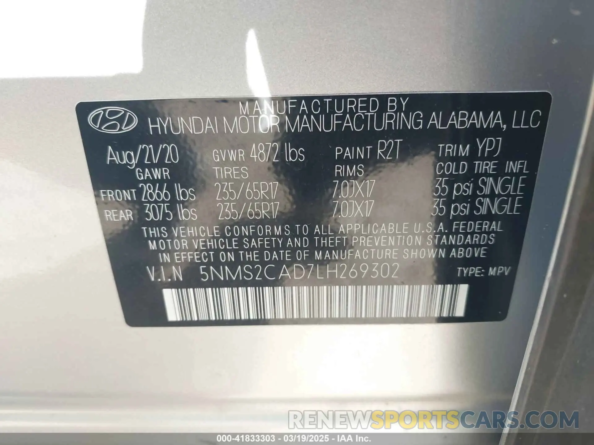 9 Photograph of a damaged car 5NMS2CAD7LH269302 HYUNDAI SANTA FE 2020