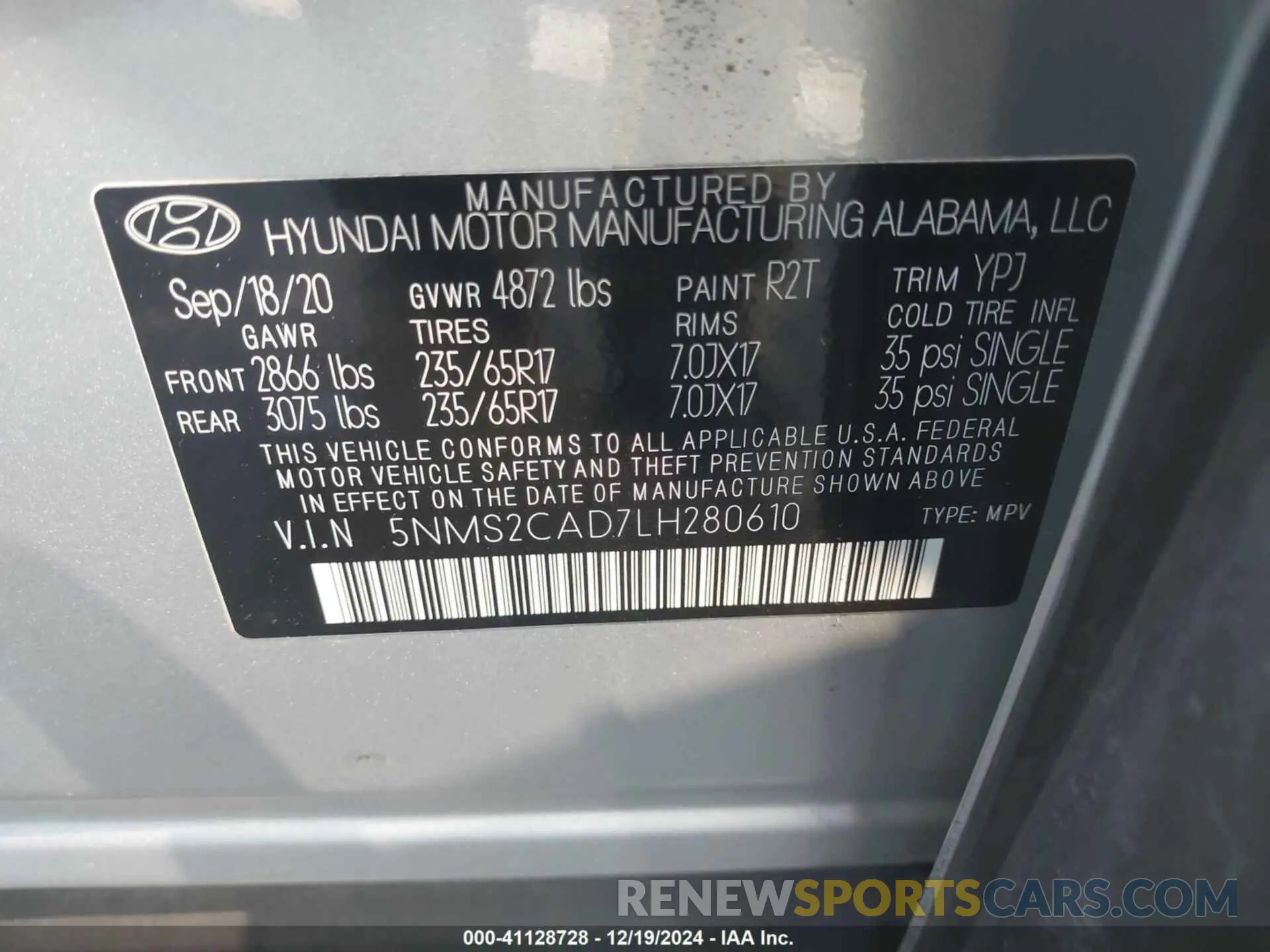9 Photograph of a damaged car 5NMS2CAD7LH280610 HYUNDAI SANTA FE 2020