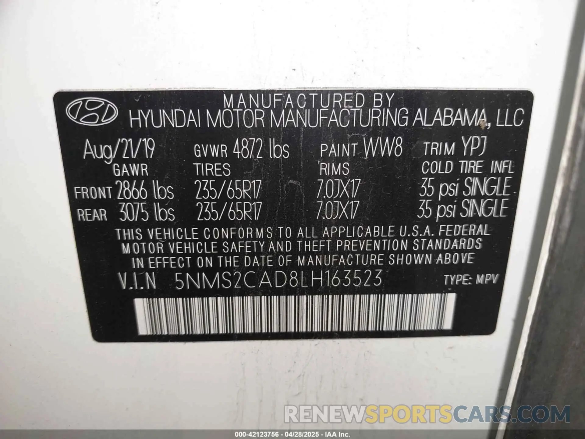 9 Photograph of a damaged car 5NMS2CAD8LH163523 HYUNDAI SANTA FE 2020