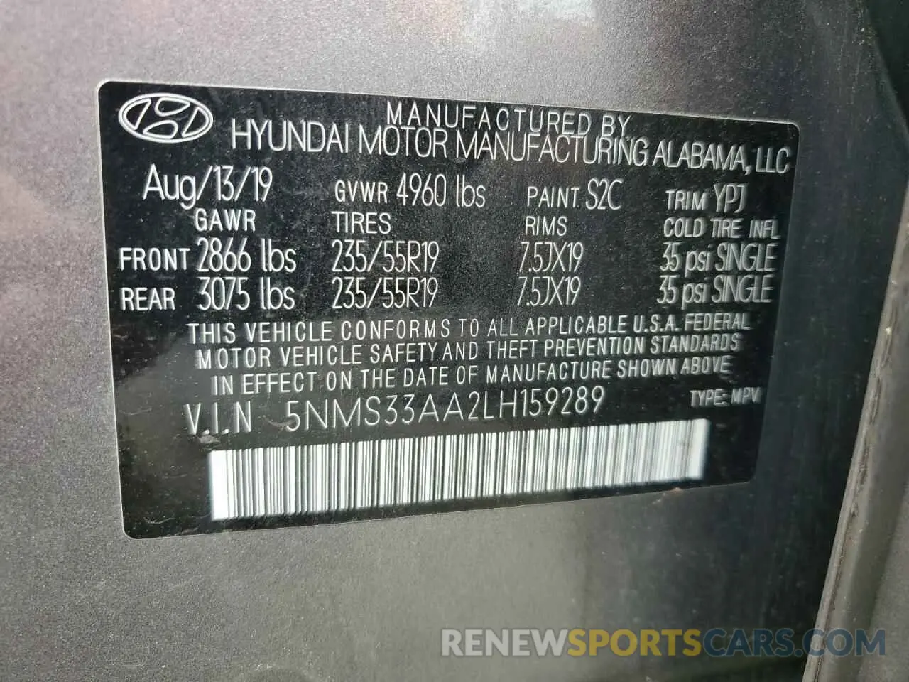 13 Photograph of a damaged car 5NMS33AA2LH159289 HYUNDAI SANTA FE 2020