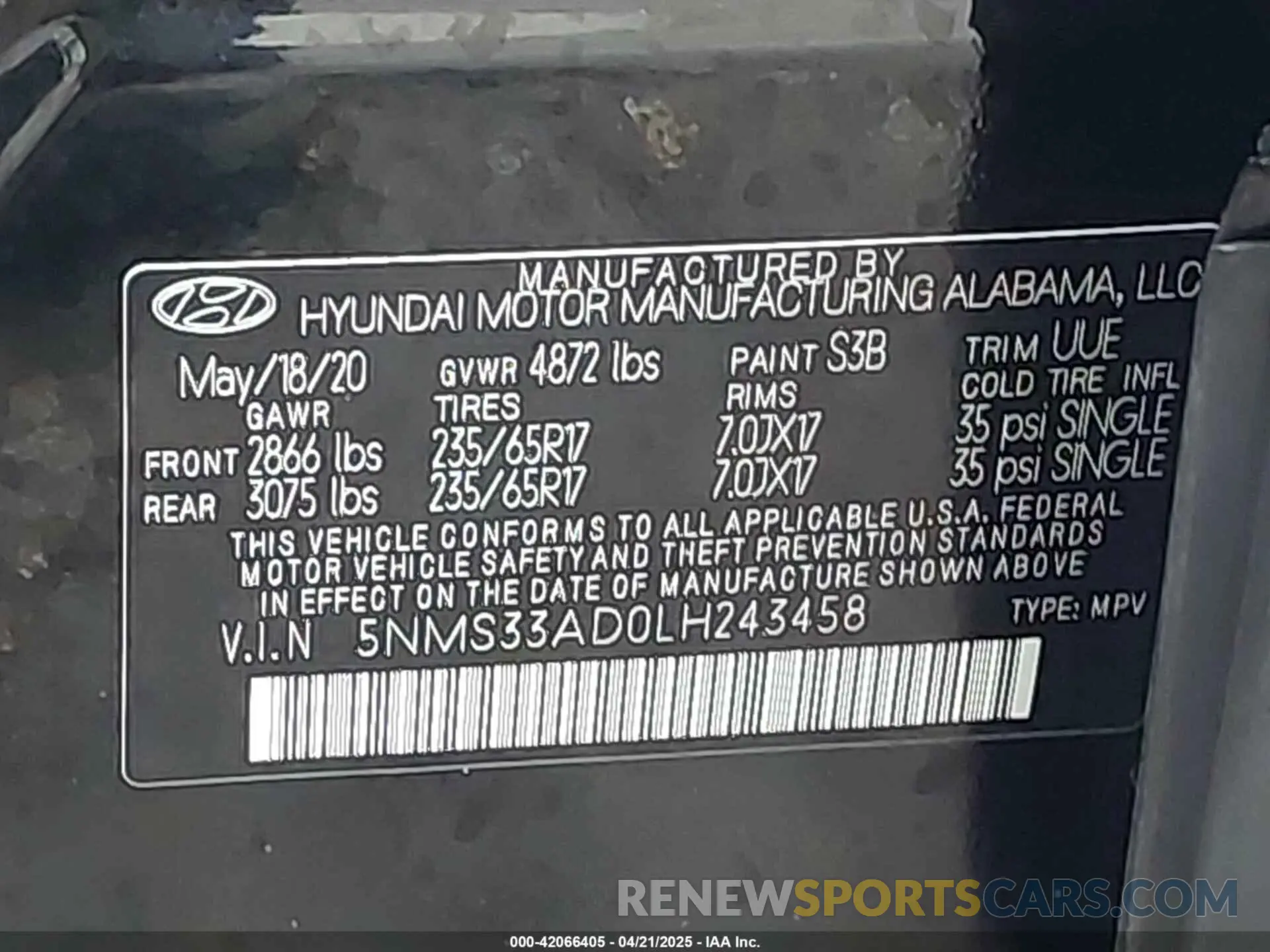 9 Фотография поврежденного автомобиля 5NMS33AD0LH243458 HYUNDAI SANTA FE 2020
