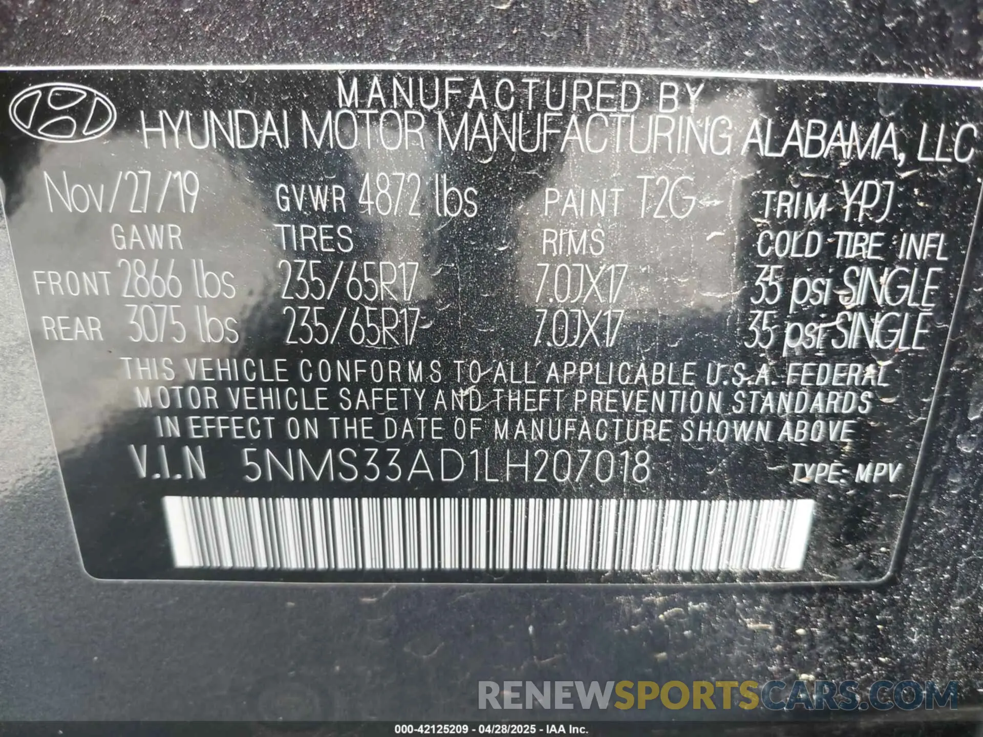9 Photograph of a damaged car 5NMS33AD1LH207018 HYUNDAI SANTA FE 2020