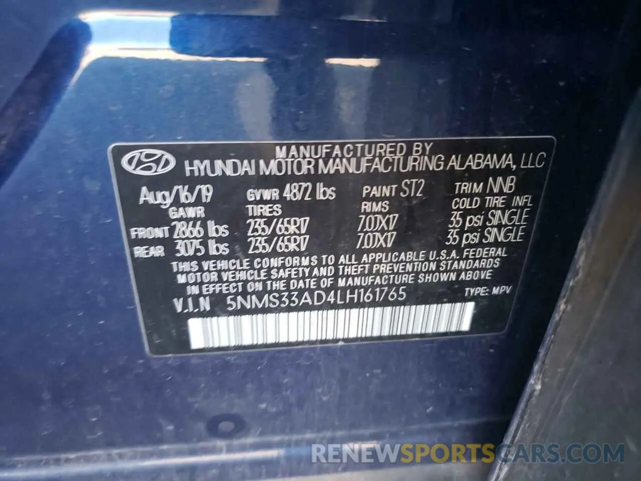 13 Photograph of a damaged car 5NMS33AD4LH161765 HYUNDAI SANTA FE 2020