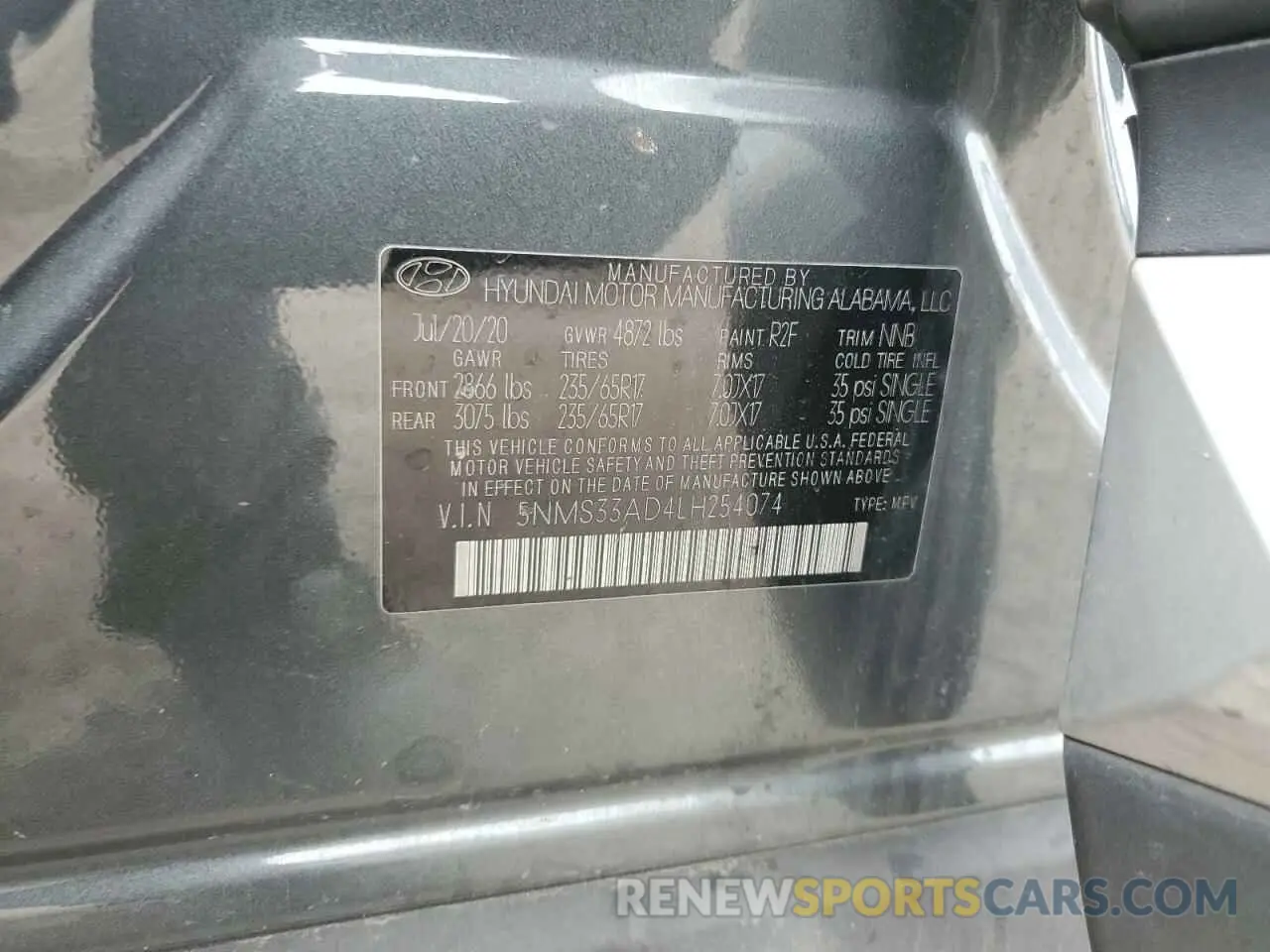 15 Photograph of a damaged car 5NMS33AD4LH254074 HYUNDAI SANTA FE 2020