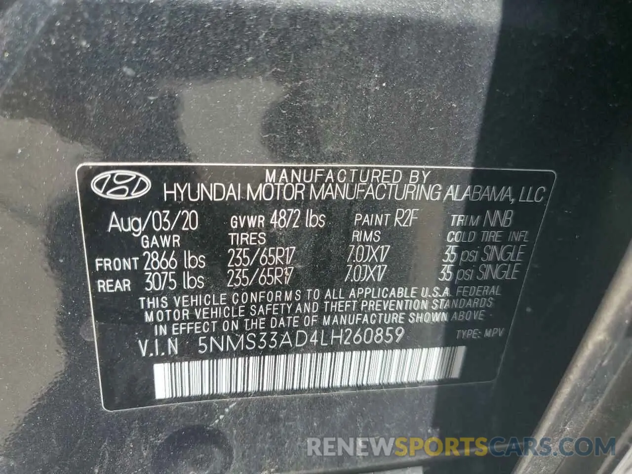 13 Photograph of a damaged car 5NMS33AD4LH260859 HYUNDAI SANTA FE 2020