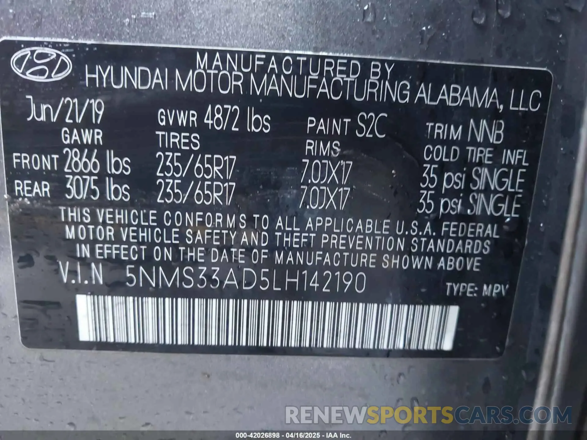 9 Photograph of a damaged car 5NMS33AD5LH142190 HYUNDAI SANTA FE 2020