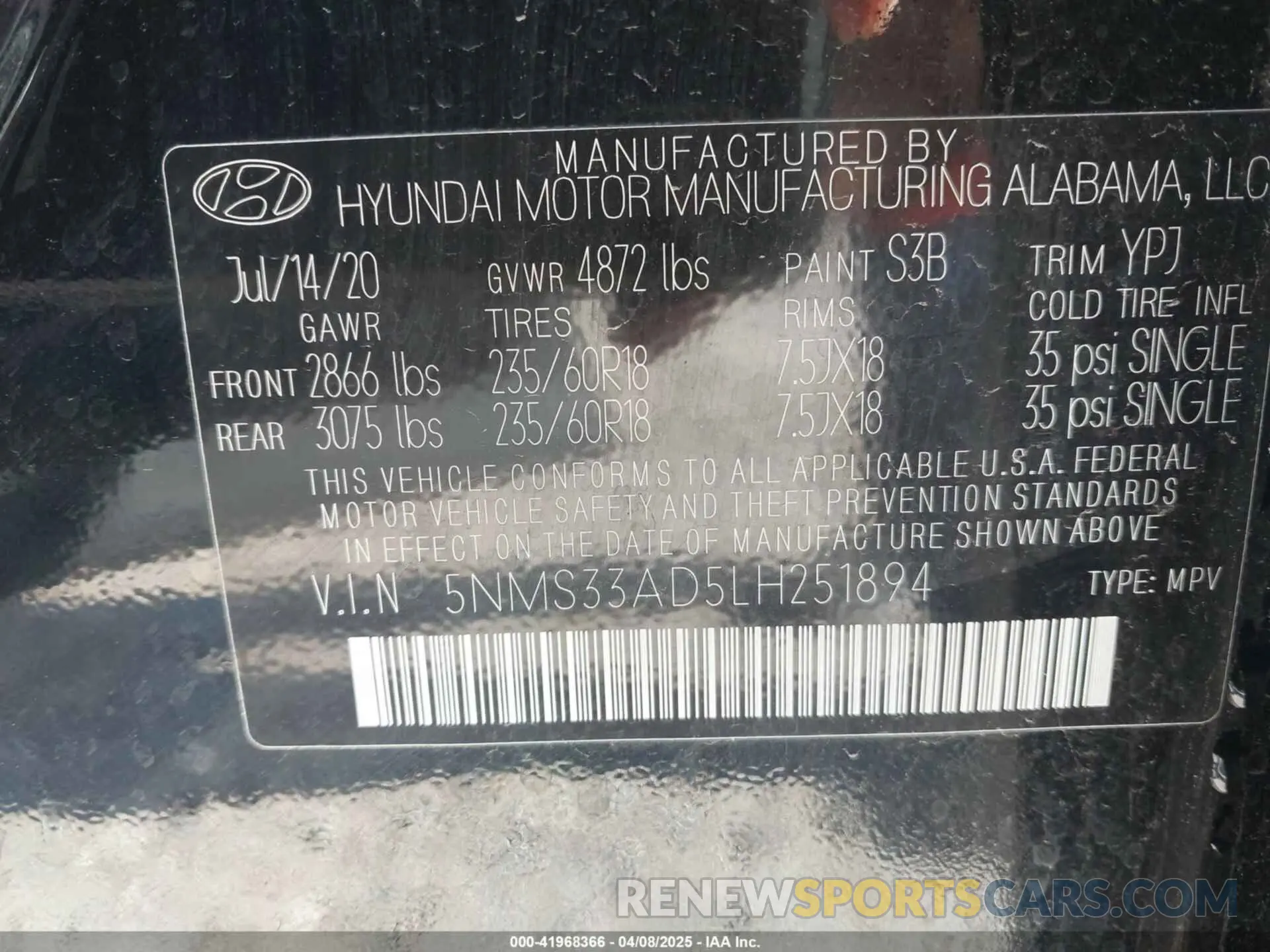 9 Фотография поврежденного автомобиля 5NMS33AD5LH251894 HYUNDAI SANTA FE 2020