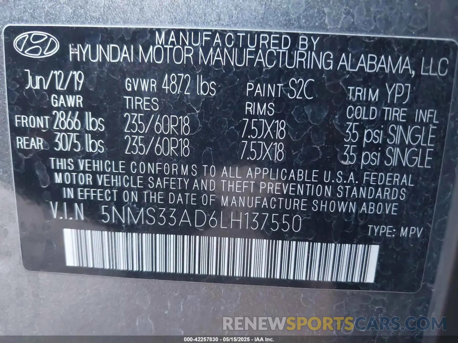 9 Photograph of a damaged car 5NMS33AD6LH137550 HYUNDAI SANTA FE 2020