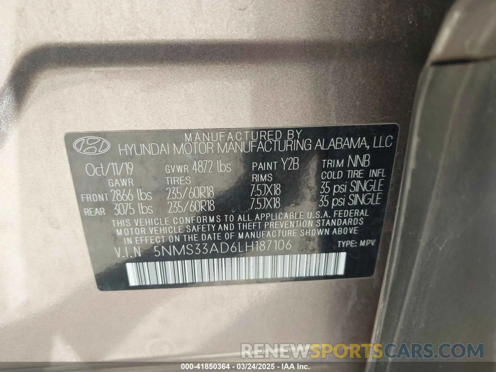 9 Photograph of a damaged car 5NMS33AD6LH187106 HYUNDAI SANTA FE 2020