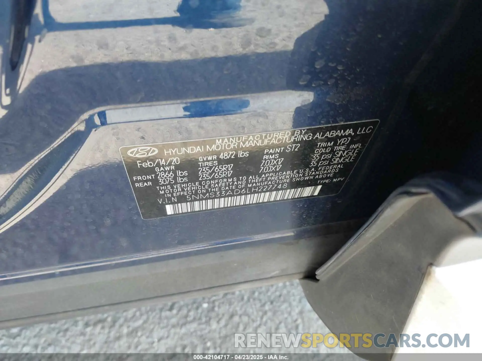 9 Photograph of a damaged car 5NMS33AD6LH227748 HYUNDAI SANTA FE 2020