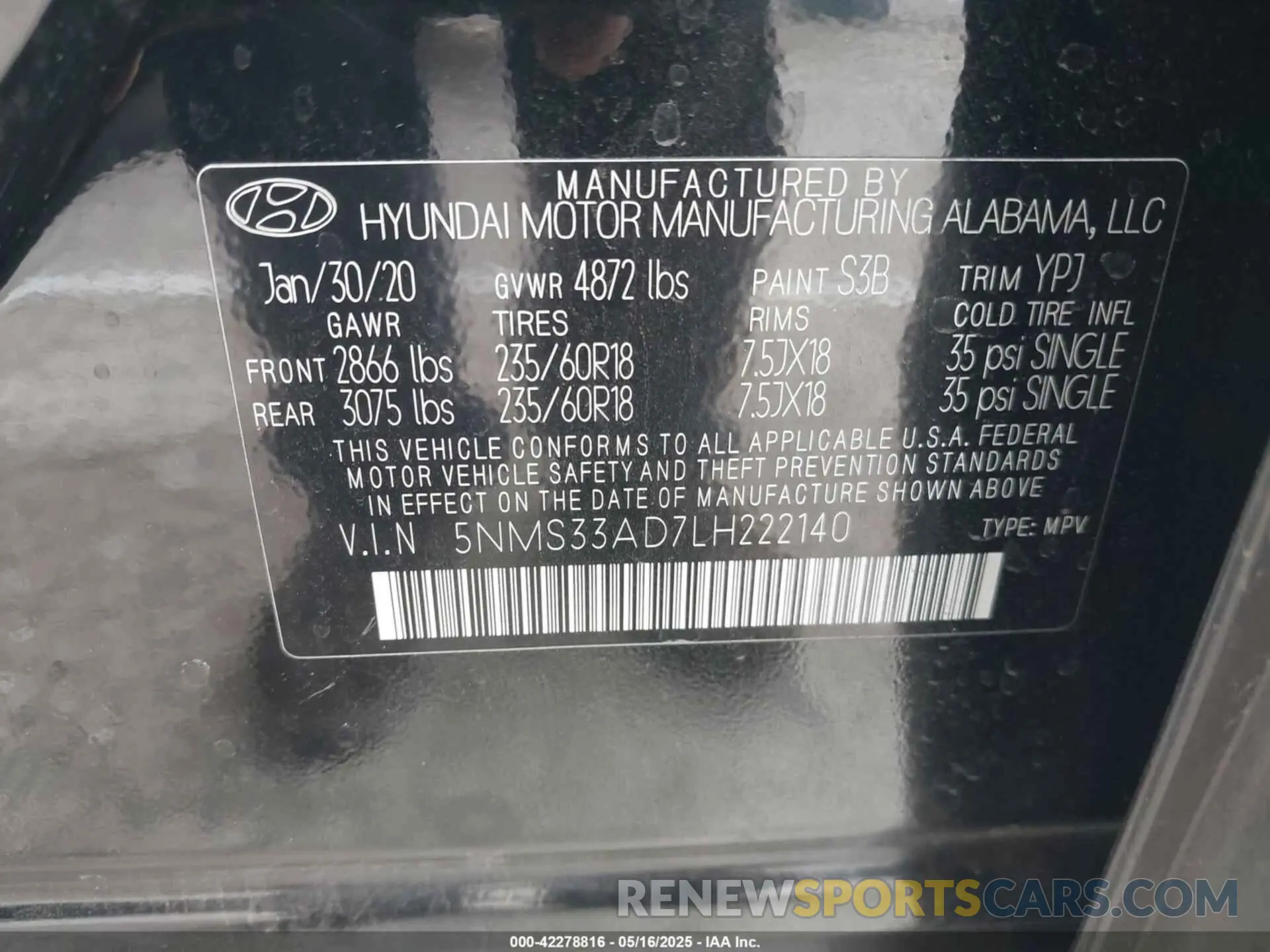 9 Photograph of a damaged car 5NMS33AD7LH222140 HYUNDAI SANTA FE 2020