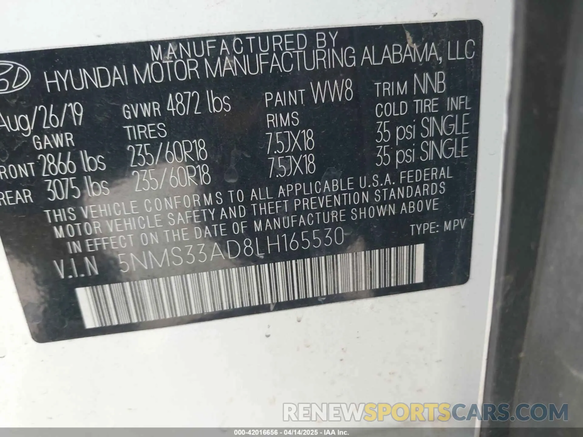 9 Фотография поврежденного автомобиля 5NMS33AD8LH165530 HYUNDAI SANTA FE 2020