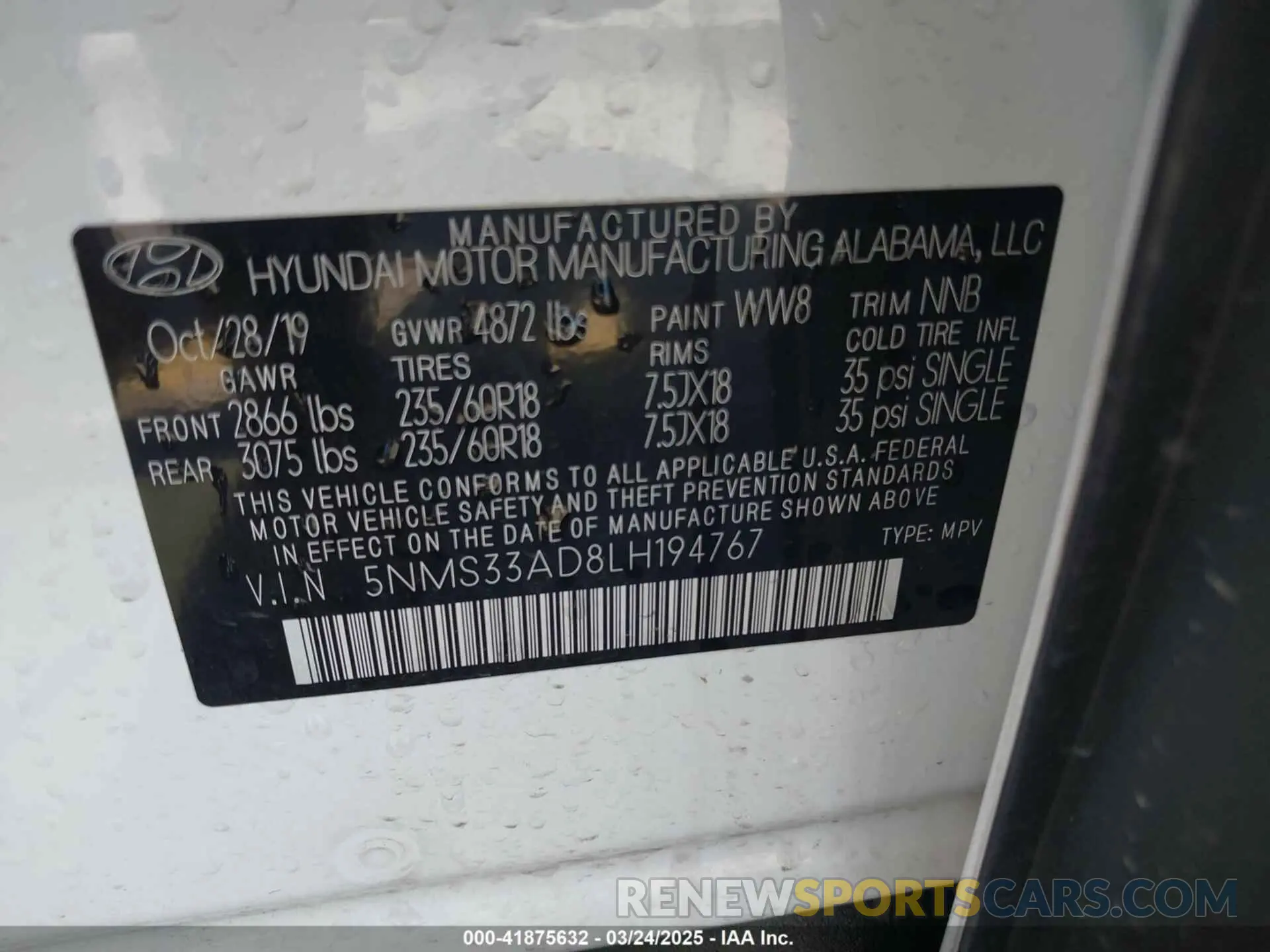 9 Фотография поврежденного автомобиля 5NMS33AD8LH194767 HYUNDAI SANTA FE 2020