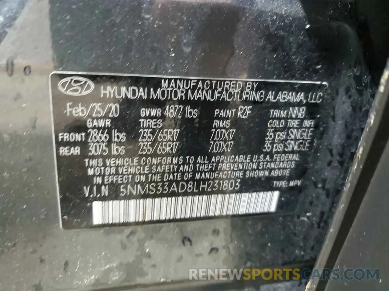 13 Photograph of a damaged car 5NMS33AD8LH231803 HYUNDAI SANTA FE 2020