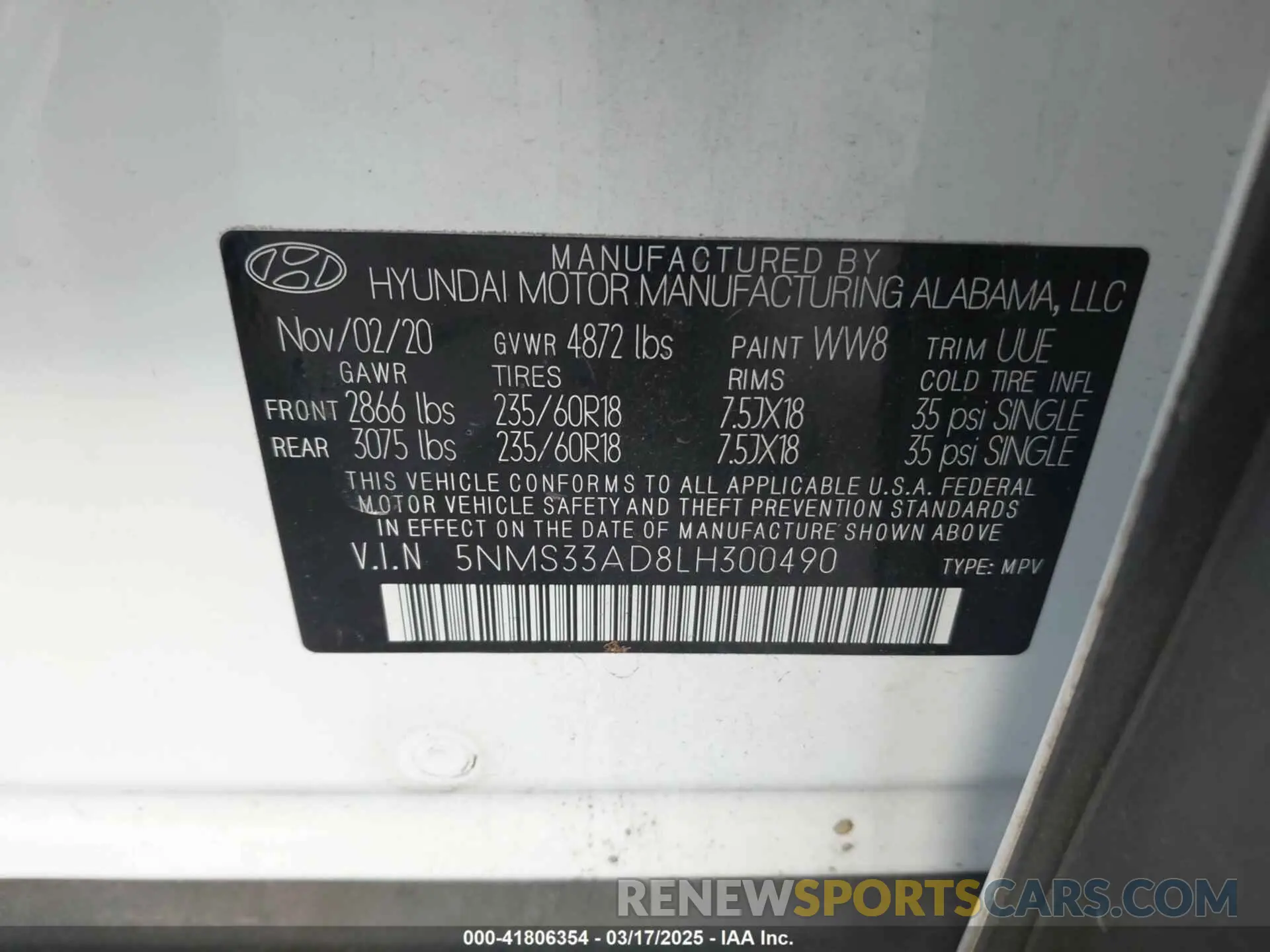 9 Фотография поврежденного автомобиля 5NMS33AD8LH300490 HYUNDAI SANTA FE 2020