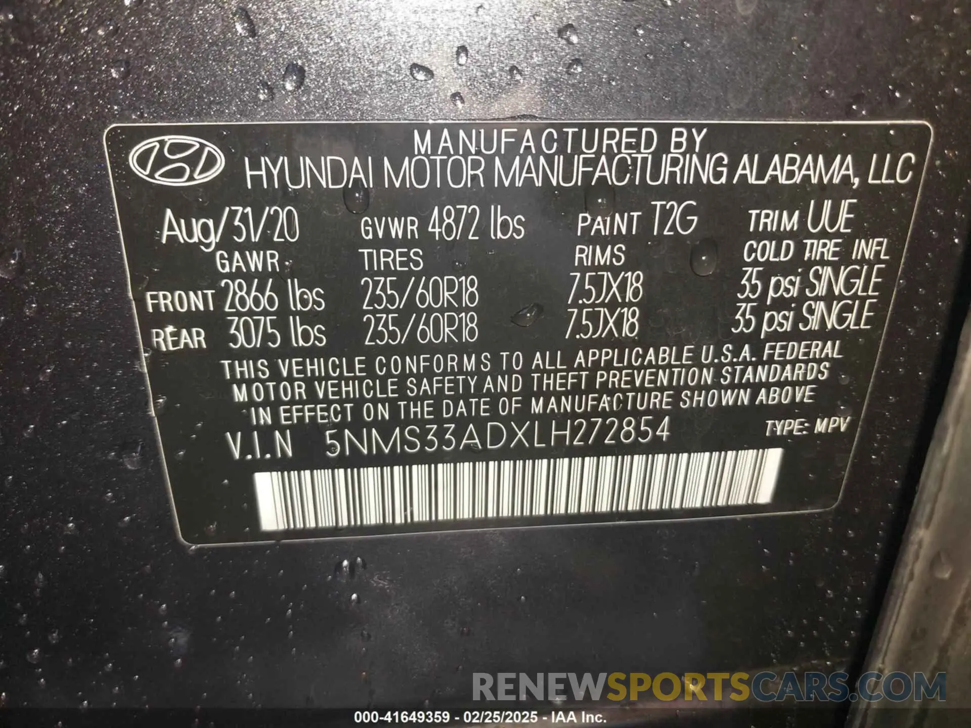 9 Photograph of a damaged car 5NMS33ADXLH272854 HYUNDAI SANTA FE 2020