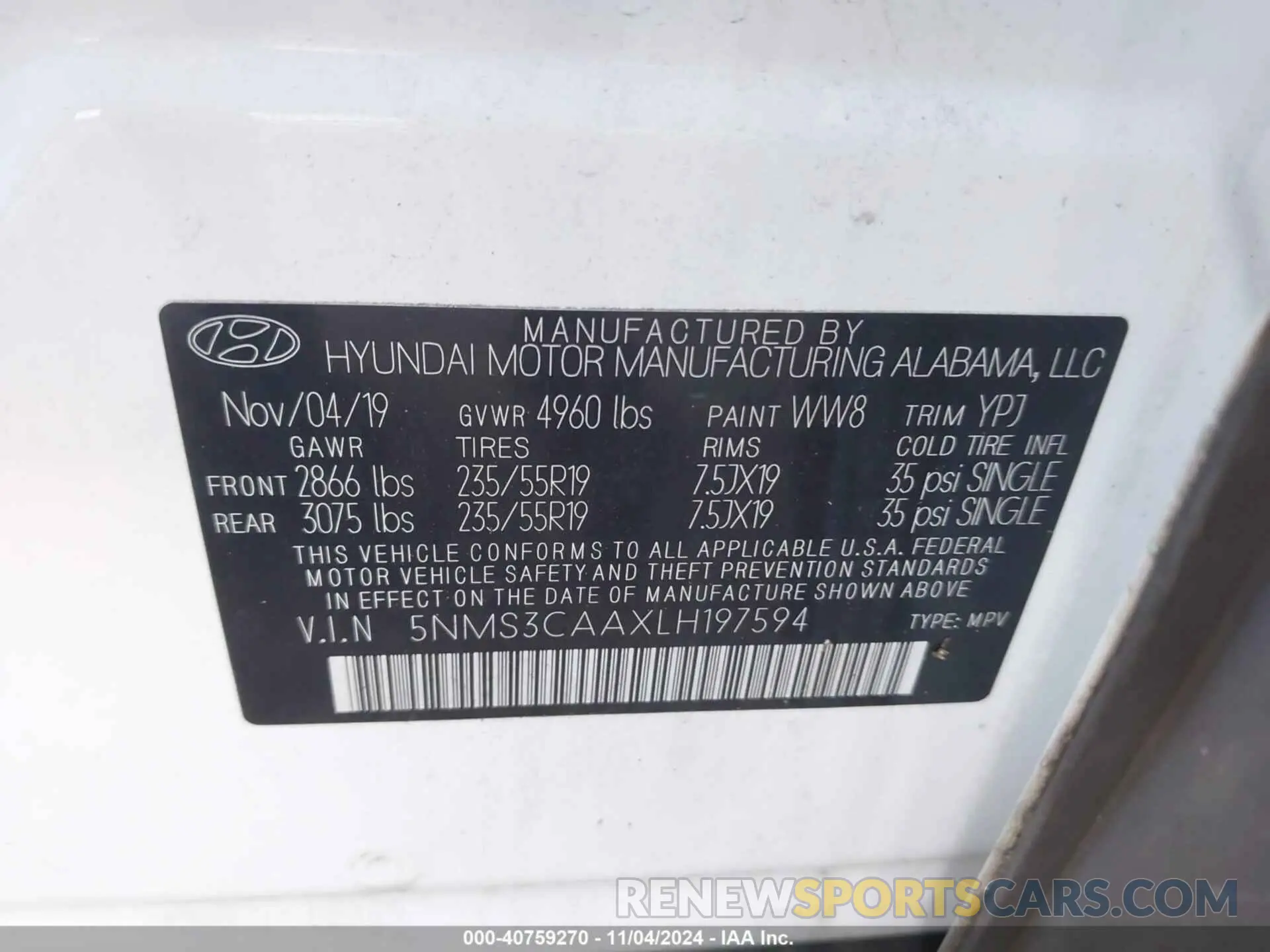 9 Фотография поврежденного автомобиля 5NMS3CAAXLH197594 HYUNDAI SANTA FE 2020