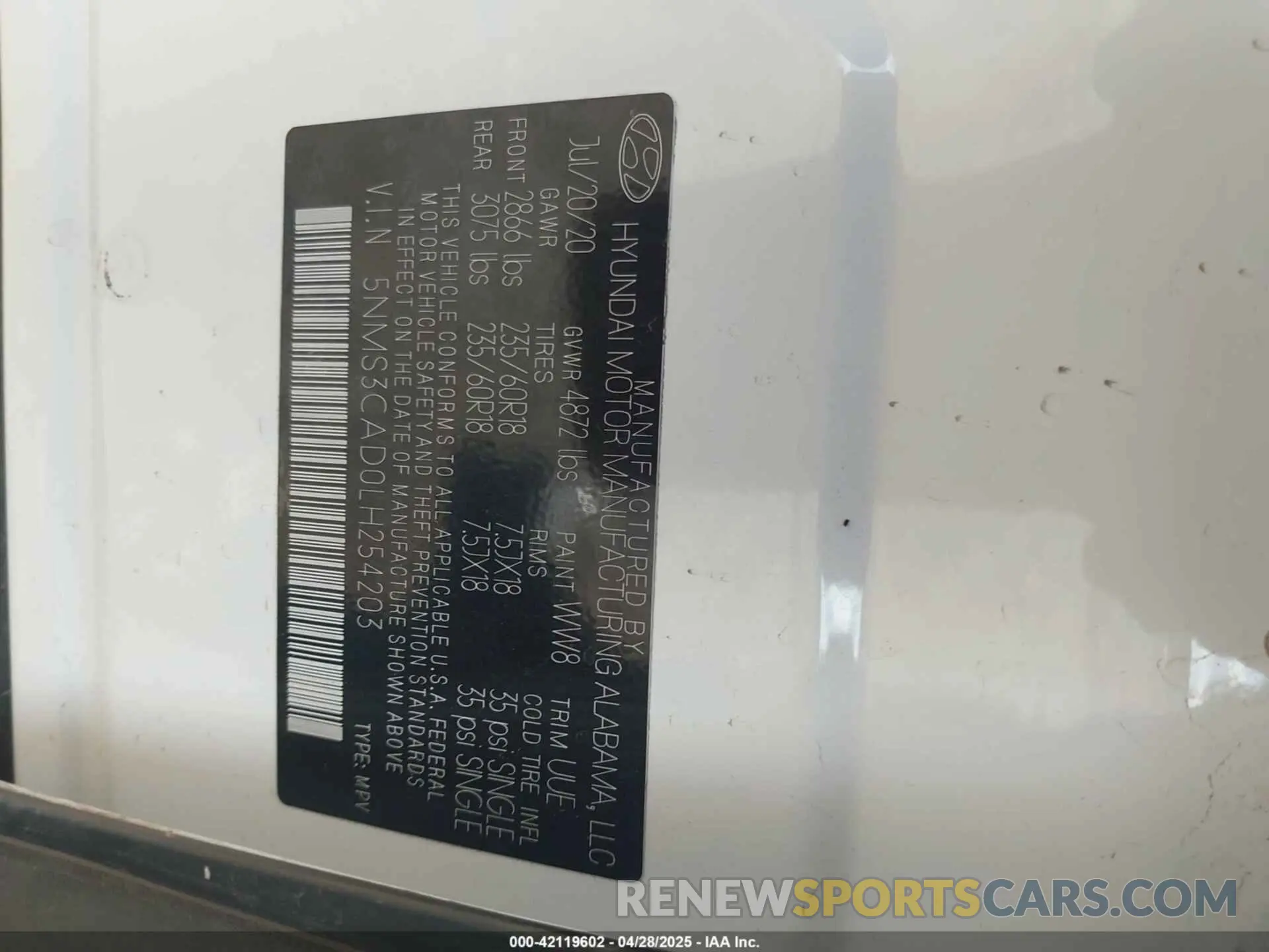 9 Photograph of a damaged car 5NMS3CAD0LH254203 HYUNDAI SANTA FE 2020