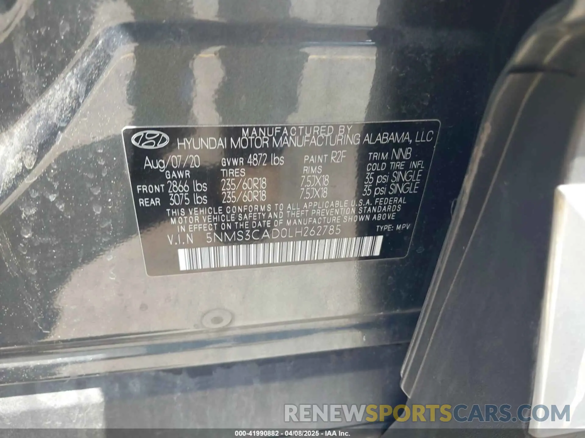 9 Photograph of a damaged car 5NMS3CAD0LH262785 HYUNDAI SANTA FE 2020