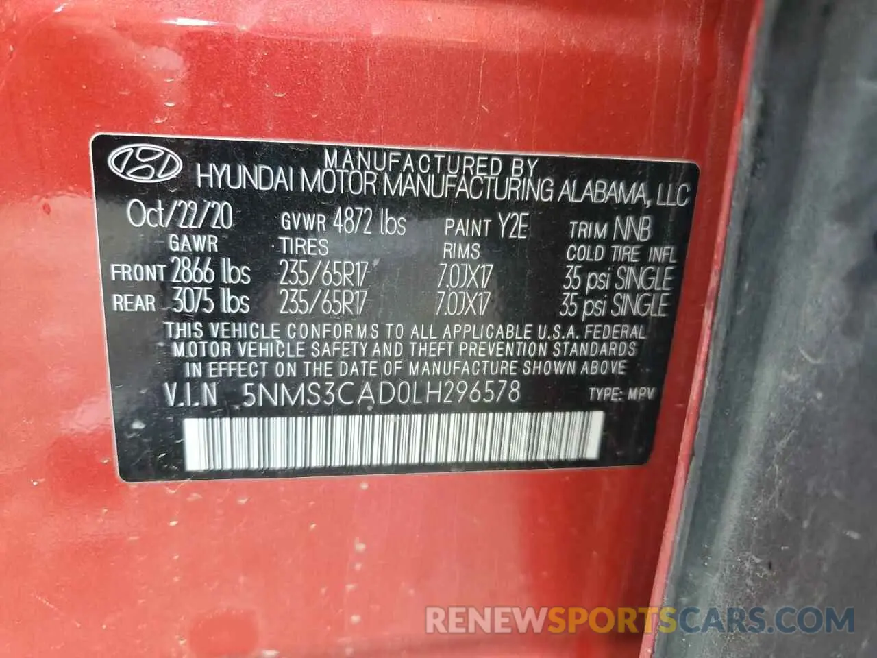 13 Фотография поврежденного автомобиля 5NMS3CAD0LH296578 HYUNDAI SANTA FE 2020