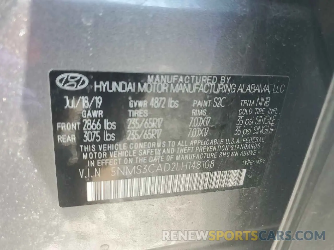14 Photograph of a damaged car 5NMS3CAD2LH148108 HYUNDAI SANTA FE 2020