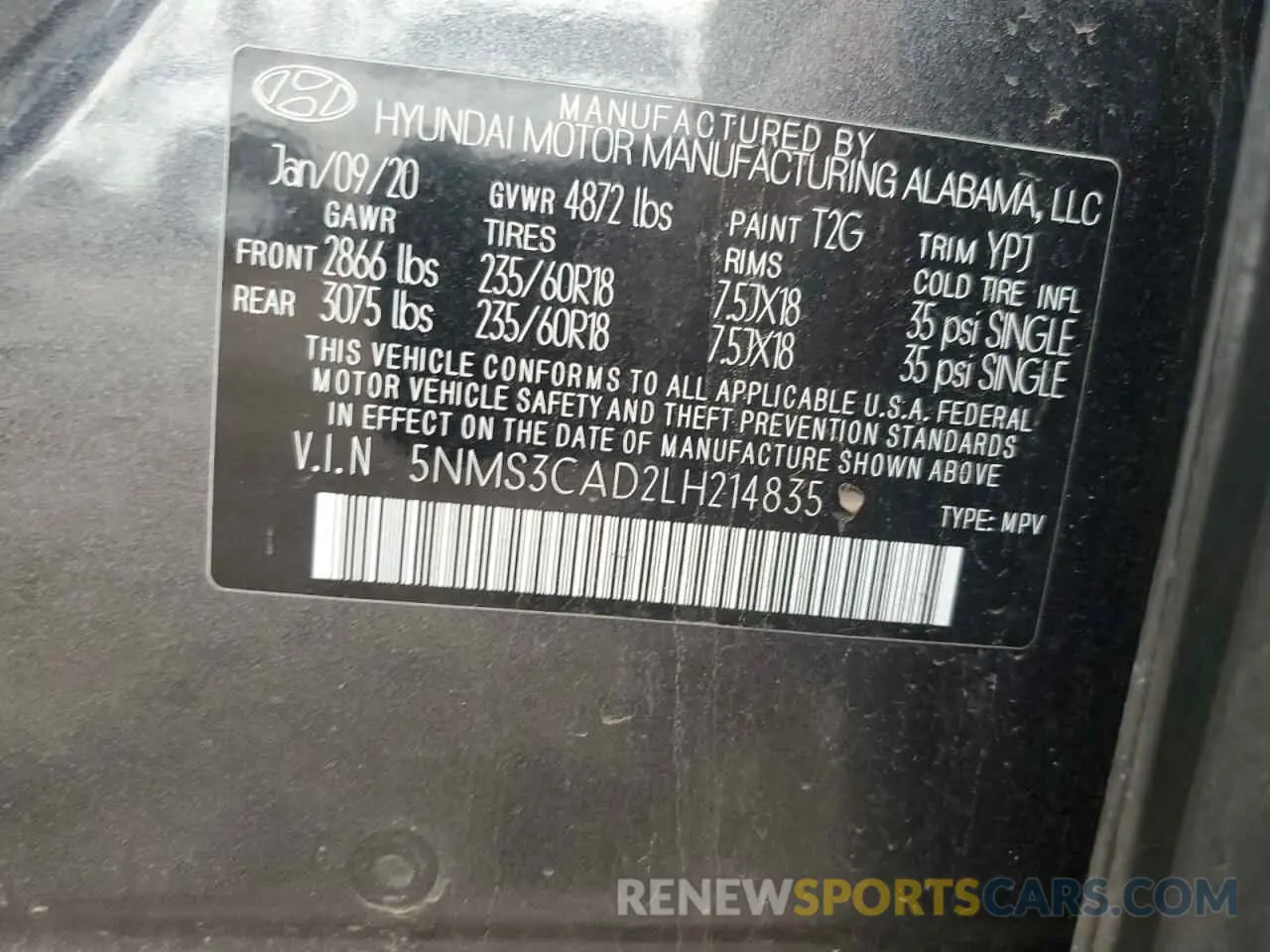 15 Photograph of a damaged car 5NMS3CAD2LH214835 HYUNDAI SANTA FE 2020