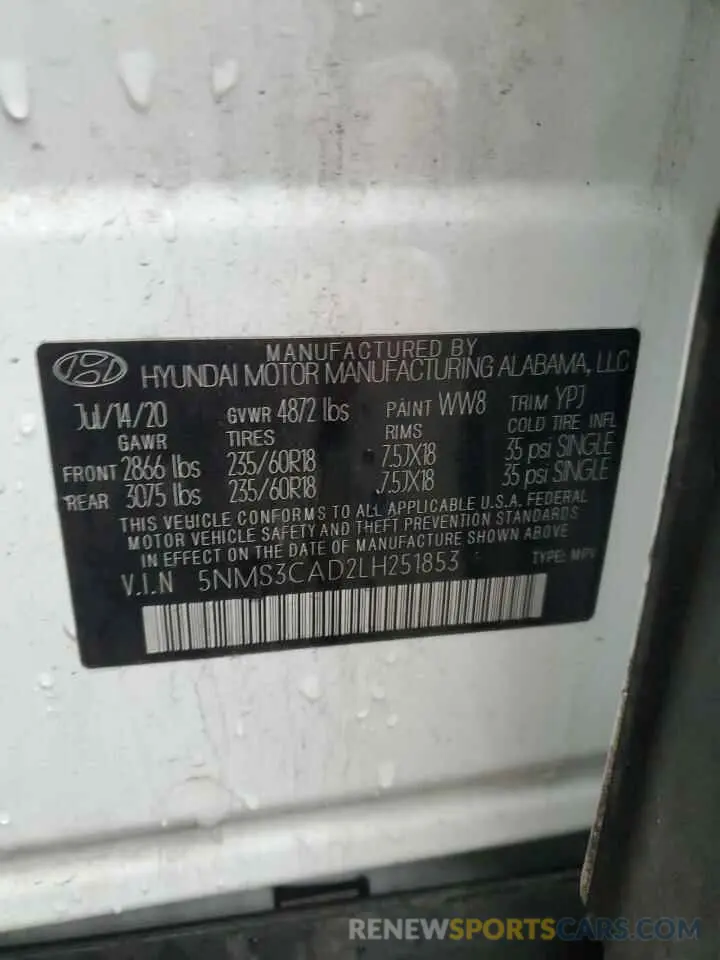 13 Photograph of a damaged car 5NMS3CAD2LH251853 HYUNDAI SANTA FE 2020