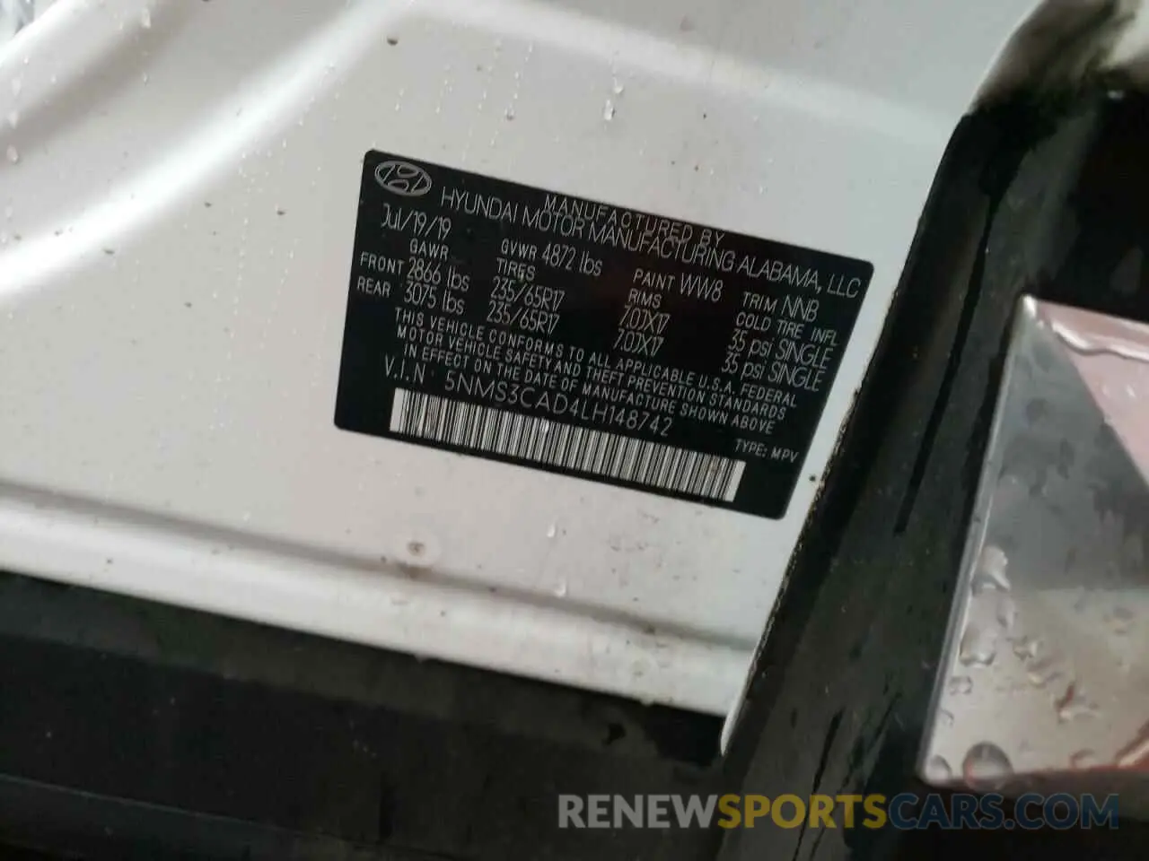 15 Photograph of a damaged car 5NMS3CAD4LH148742 HYUNDAI SANTA FE 2020