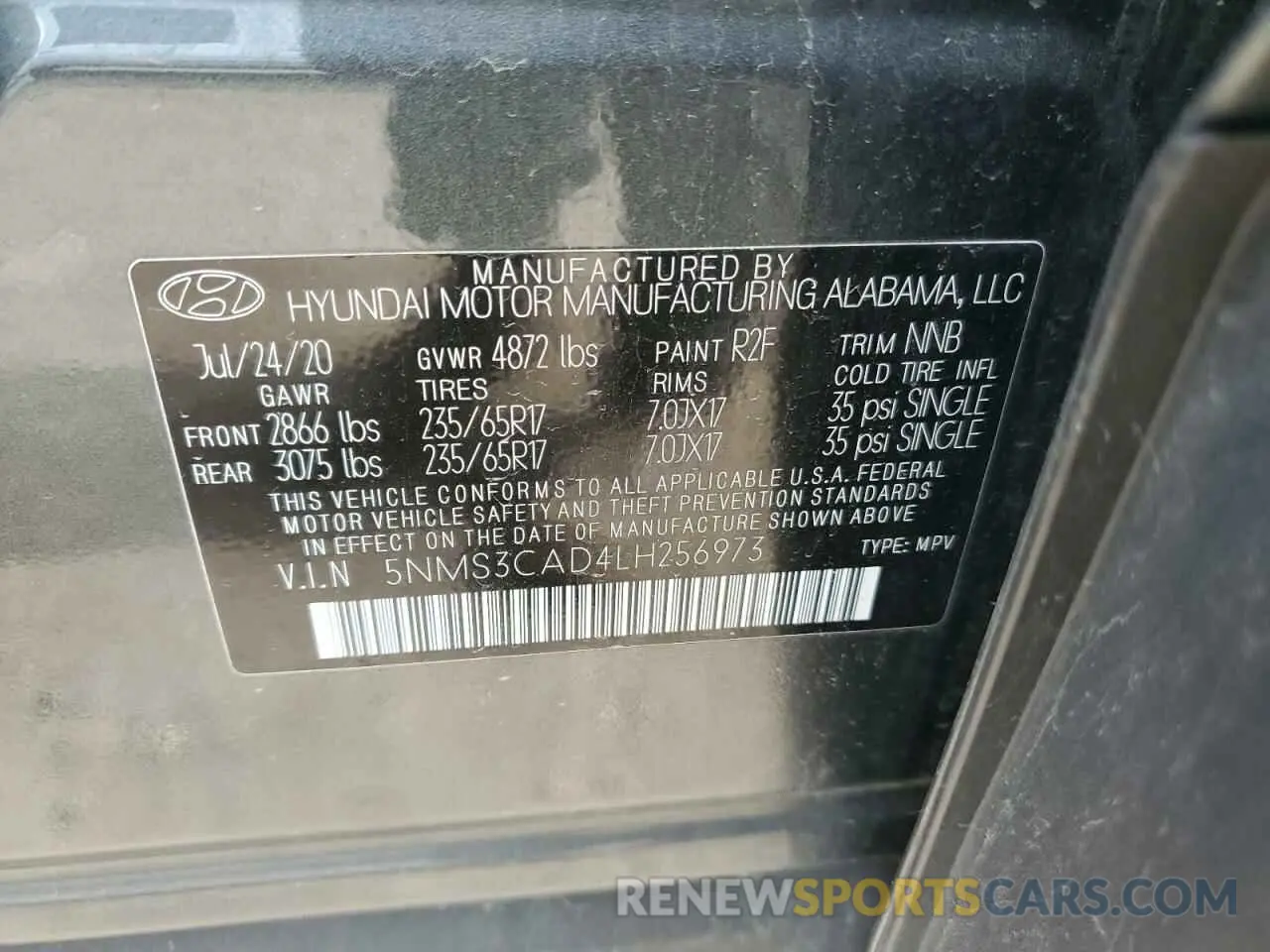 13 Фотография поврежденного автомобиля 5NMS3CAD4LH256973 HYUNDAI SANTA FE 2020
