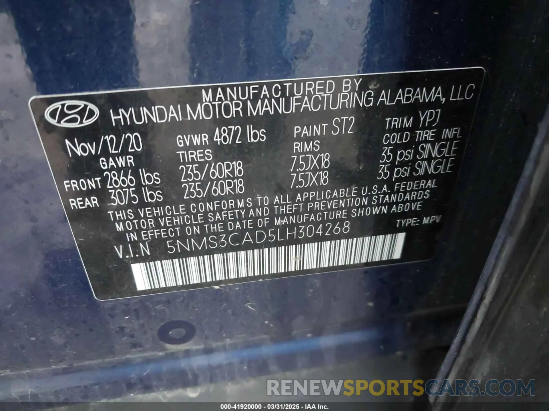 9 Photograph of a damaged car 5NMS3CAD5LH304268 HYUNDAI SANTA FE 2020