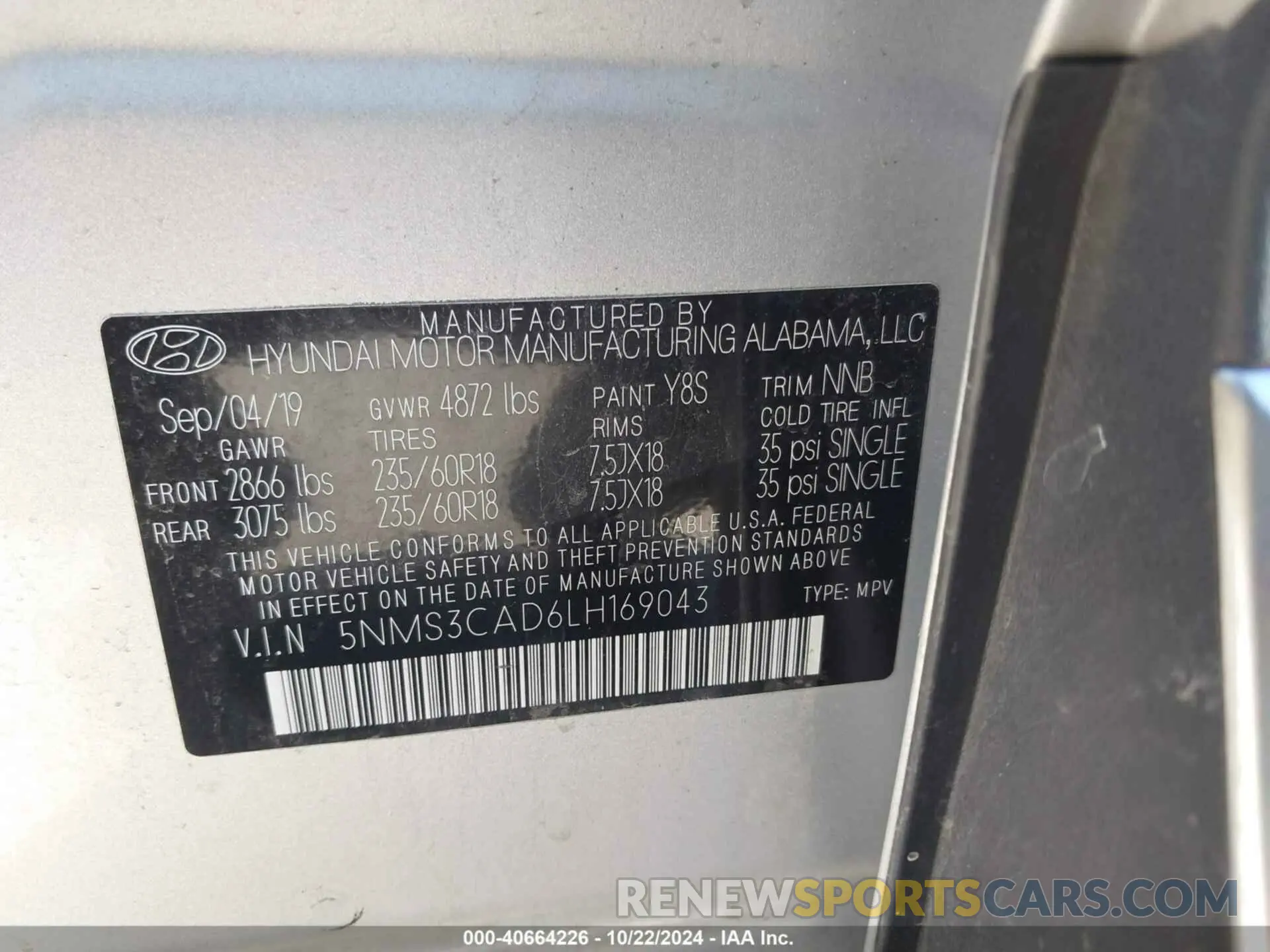 9 Фотография поврежденного автомобиля 5NMS3CAD6LH169043 HYUNDAI SANTA FE 2020