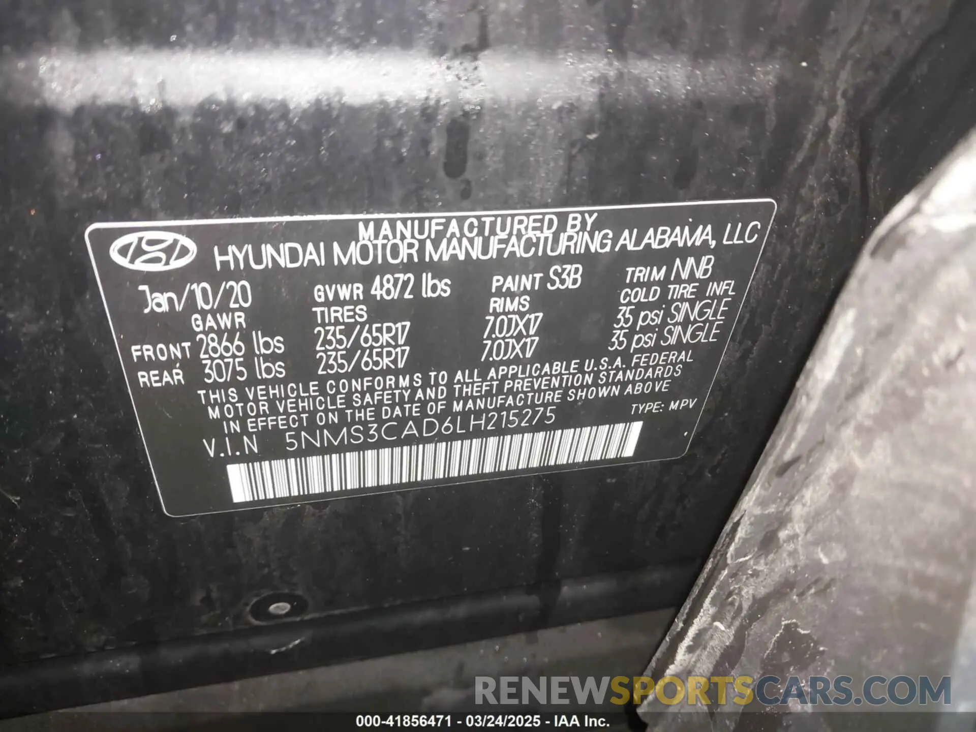 9 Photograph of a damaged car 5NMS3CAD6LH215275 HYUNDAI SANTA FE 2020