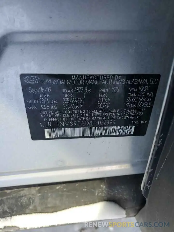 13 Photograph of a damaged car 5NMS3CAD8LH172896 HYUNDAI SANTA FE 2020