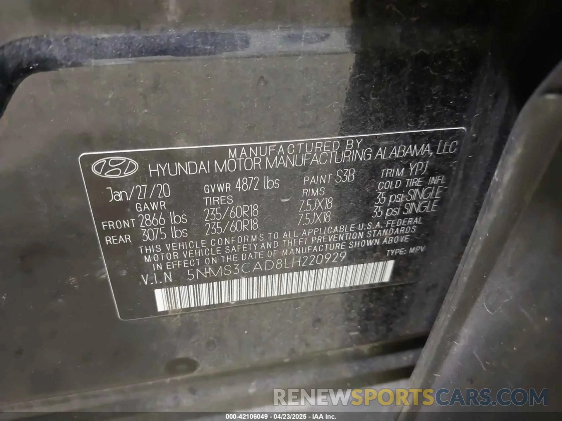 9 Фотография поврежденного автомобиля 5NMS3CAD8LH220929 HYUNDAI SANTA FE 2020