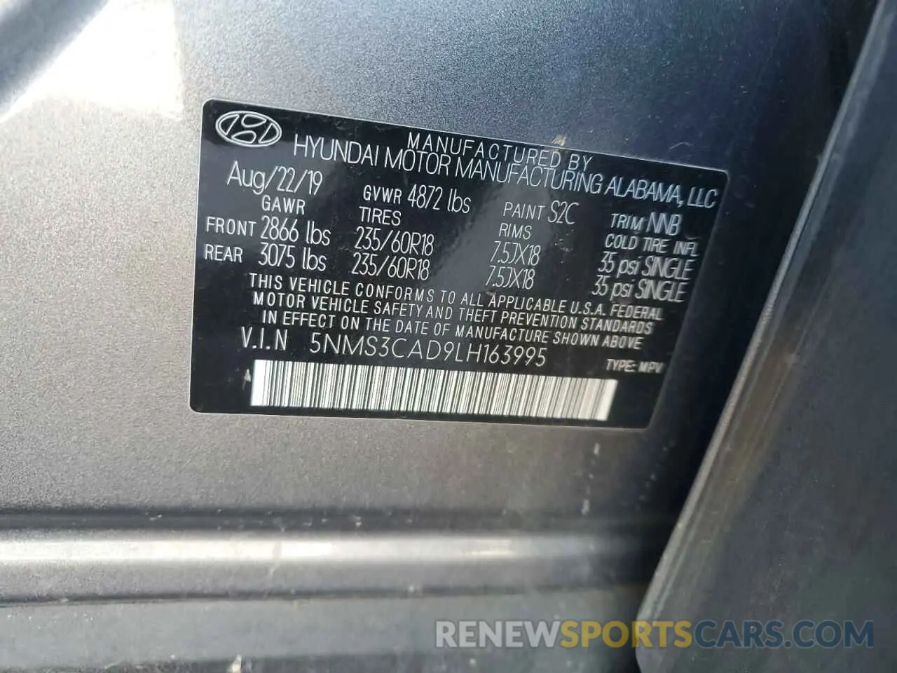 14 Photograph of a damaged car 5NMS3CAD9LH163995 HYUNDAI SANTA FE 2020