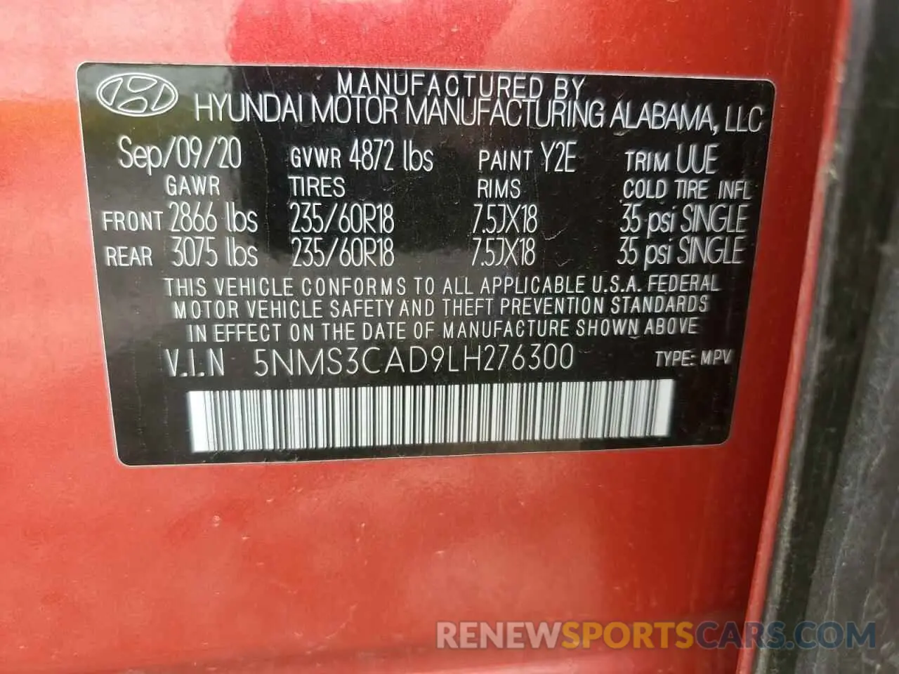 13 Фотография поврежденного автомобиля 5NMS3CAD9LH276300 HYUNDAI SANTA FE 2020