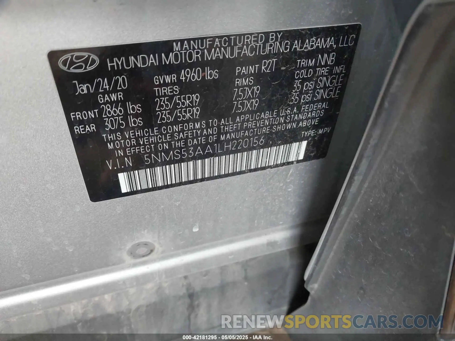 9 Фотография поврежденного автомобиля 5NMS53AA1LH220156 HYUNDAI SANTA FE 2020