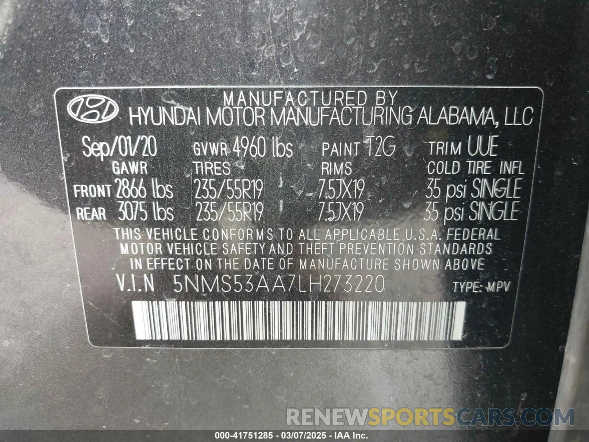 9 Photograph of a damaged car 5NMS53AA7LH273220 HYUNDAI SANTA FE 2020