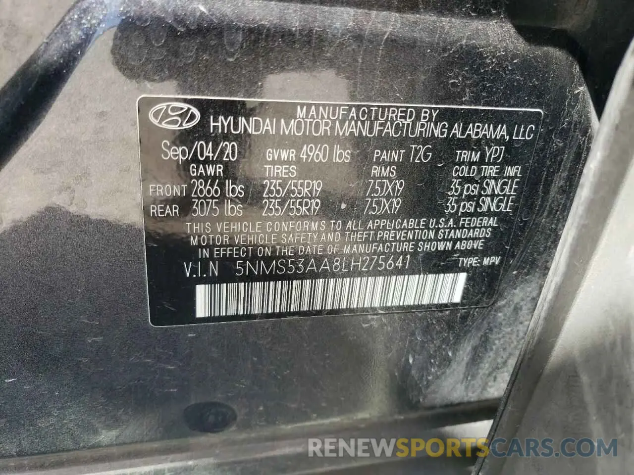 15 Photograph of a damaged car 5NMS53AA8LH275641 HYUNDAI SANTA FE 2020